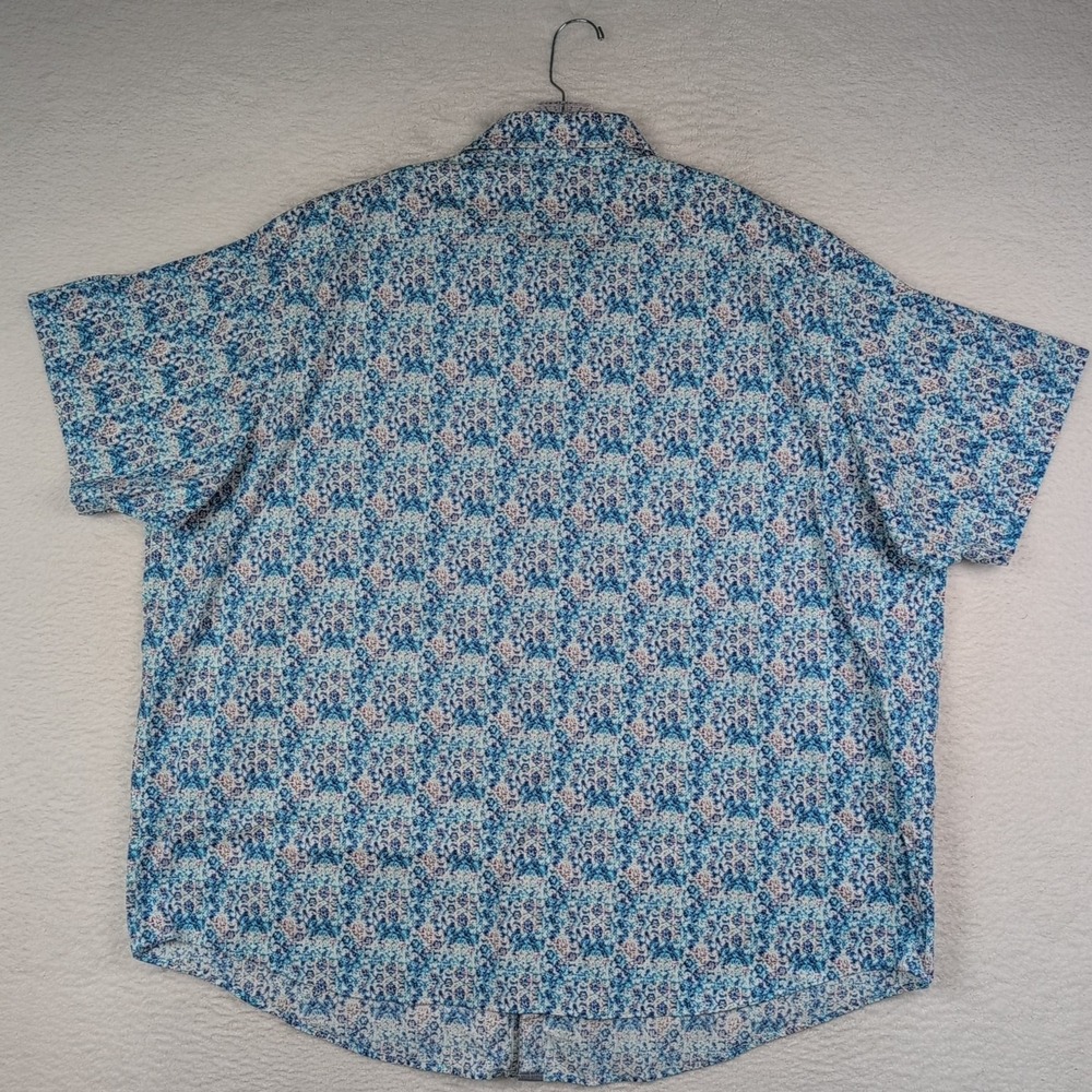 NWT Cremieux Premium Shirt Mens 3XB Short Sleeve Button Up White Blue Watercolor - Picture 3 of 4